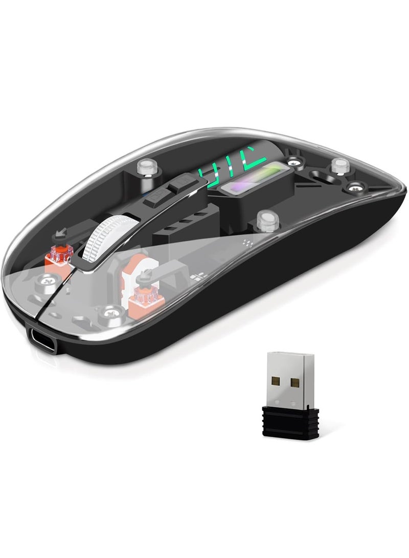 لياوسيسي فأرة لاسلكية شفافة صامتة بتقنية البلوتوث(إصدار 5.2 + تردد 2.4 جيجا هرتز - دقة 1600 نقطة في البوصة)مع مستقبل يو إس بي، وبطارية قابلة لإعادة الشحنتصميم أنيق سحري لنقر هادئتدعم الاقتران مع أجهزة متعددةوحساسية قابلة للتعديل - Image 1